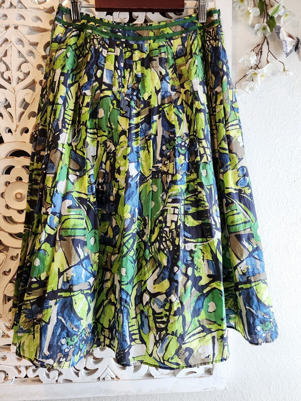 SEPT FOIS ABSTRACT PRINT PLEATED CIRCULAR SKIRT KNEE LENGTH FULLY LINED SZ 38 - Picture 3 of 13